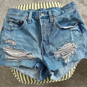 Levis 501 Light Wash Distressed High Rise Jean Shorts